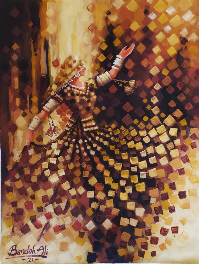 Sema (2021), Oil on canvas, 48 × 36 in · 122 × 91 cm, by Bandah Ali